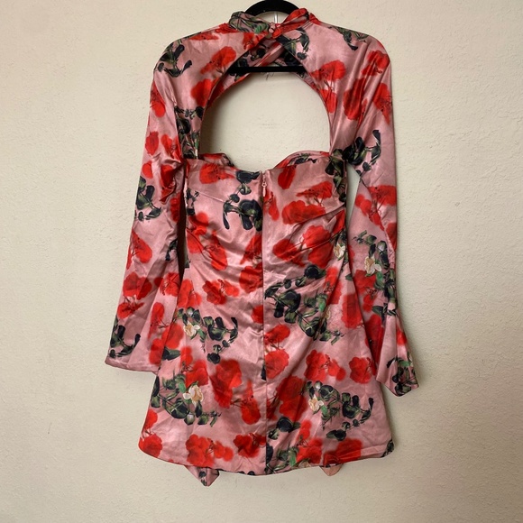 House of CB ‘Toira’ Satin Rose Print draped corset mini dress NWOT size L - Picture 5 of 15
